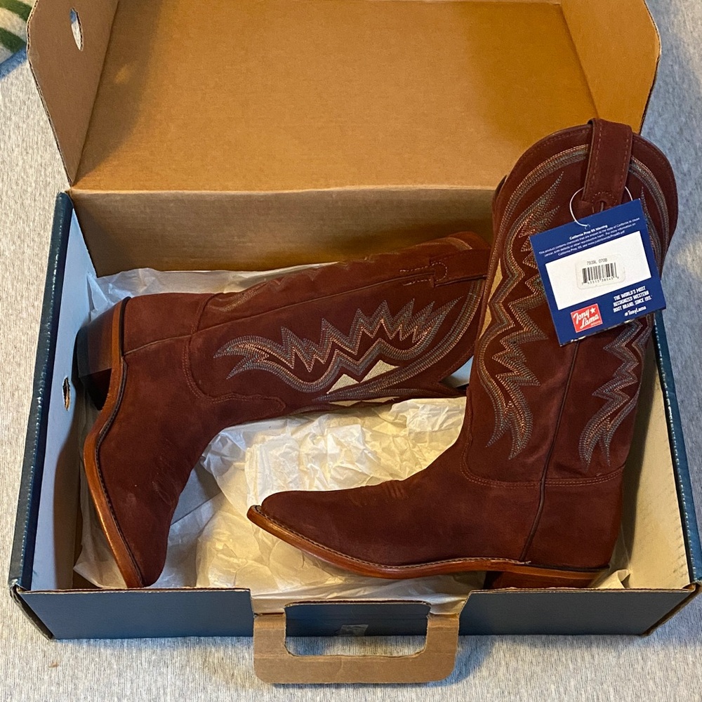 Tony Lama mahogany Suede Cowboy Boots